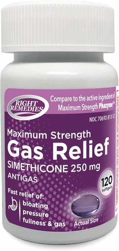 [BRSROGINOV4B4EY7] Gas Relief Maximum Strength, Simethicone 250 mg, (120 Softgels), Fast Relief from Gas, Bloating, Fullness, Painful Discomfort, Compare to Maximum Strength Phazyme Active Ingredient