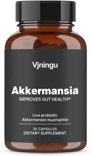 [BRSRAGILBEFQECTU] Akkermansia Probiotico con fibra prebiotica, aumenta la produzione GLP-1, terzo piano testato, 100M AFU live Strain per Gut Health for People (2024New, 30Capsules, 1Pack)