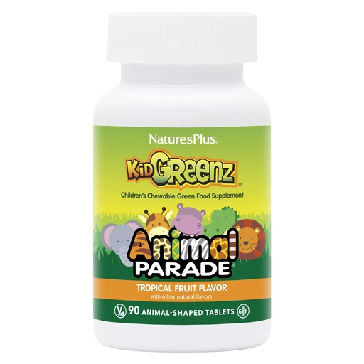[BRSWIZDZCYAWO2D6] NaturesPlus Animal Parade KidGreenz - 90 Animal-Shaped Chewable Tablets, Pack of 3 - Includes Superfood Blend - Vegetarian, Gluten Free - 270 Total Servings