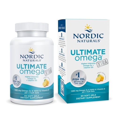 [BRSWIZY2CV5QOGTC] Nordic Naturals Ultimate Omega Xtra, Lemon Flavor - 60 Soft Gels - 1480 mg Omega-3 + 1000 IU Vitamin D3 - EPA & DHA - Brain, Heart, & Immune Health - 30 Servings