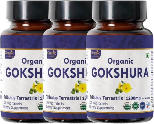 [BRSRAAQOORYROE3B] Gokshura 120 Tablets | Tribulus Terrestris (Gokshura) | USDA Organic Certified | Supports Immunity and Strength | Organic and Natural 120tab - Pack of 3