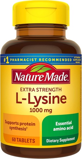 [BRSWK2QMAIMAIFLG] Nature Made Extra Strength L-Lysine 1000 mg Tablets, 60 Count for Protein Synthesis