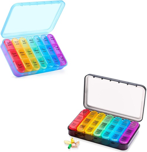 [BRSRMHYKBNYRUHQZ] ASprink Pill Organizer 3 keer per dag - Weekly Pill Organizer 3 keer per dag - Large Pill Box 7 Day Medicine Organizer (Zwart en Blauw)