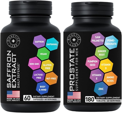 [BRSROCAQOB5WY2TG] Prostate Supplements with Saw Palmetto and Pure Saffron Extract Capsules Men's Health Support Bundle