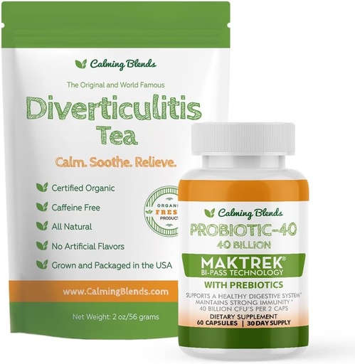 [BRSWGBTYOYMAOGQ3] Tè di supporto digestivo & integratore probiotico (40 miliardi di CFU, 60 capsule) | Tè di erbe e Duo probiotico per il comfort digestivo & salute del fegato