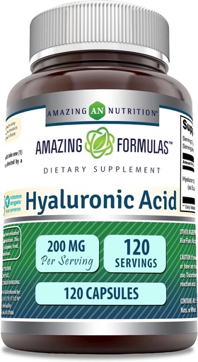 [BRSWGCQBBUFB4FDO] Amazing Formulas Hyaluronic Acid Supplement | 200 Mg Per Serving | 120 Capsules | Non-GMO | Gluten Free | Made in USA