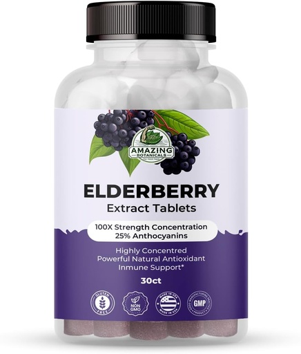 [BRSROBIDBF6WYFDL] Amazing Botanicals Elderberry Extract 100X Strength Tablets - Organic Immune Support & Wellness Supplement | 30 Tablets