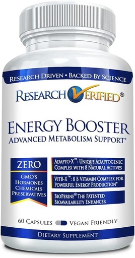 [BRSW2CABCEPW223G] Research Verified Energy Booster - Natural Energy Support - 60 Capsules - Caffeine Free - B Vitamins and Adaptogens - 1 Month Supply