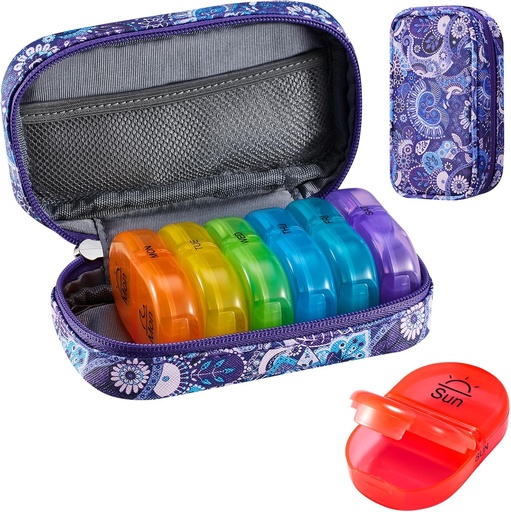 [BRSROHT3CNYQMD3X] Serfeymi Weekly Travel Pill Organizer 2 Times A Day AM PM Upgraded Rainbow Pill Box 7 Day with Portable Zipper PU Leather Pill Case, Medicine Organizer for Pills, Vitamins, Fish Oils - Purple-01