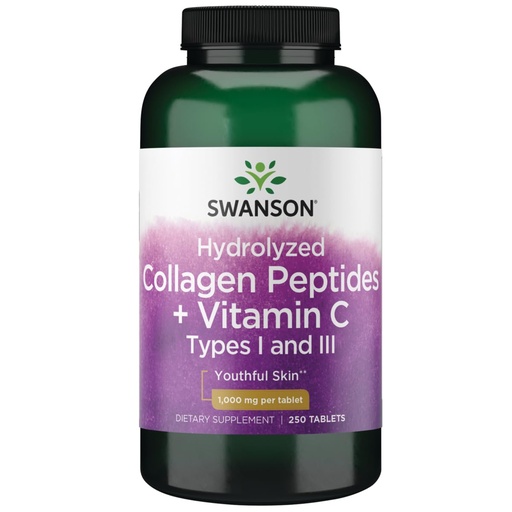 [BRSW2AQ2DIHB6C3G] Swanson Hydrolyzed Collagen Peptides + Vitamin C Types I and Iii 1,000 mg 250 Tabs
