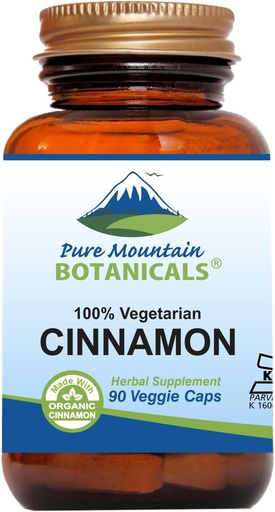 [BRSWIAA7DMGRKYDO] Pure Mountain Botanicals Cinnamon Capsules - Kosher Vegan Pills with 1000mg of Organic Cassia Cinammon Bark supplement