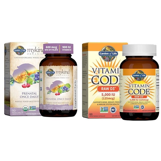 [BRSROBQCCENRAA34] Garden of Life Organics Prenatal Vitamin: Folate for Energy & Healthy Fetal Development & Vitamin D, Vitamin Code Raw D3, Vitamin D 5,000 IU