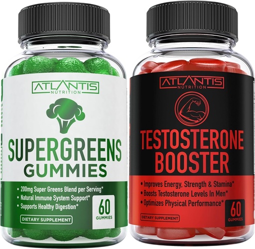 [BRSROGQ5BYMBUG3J] Atlantis Nutrition Supergreens 60 Gummies + Testosterona Booster 2-Pack (120 Gummies)