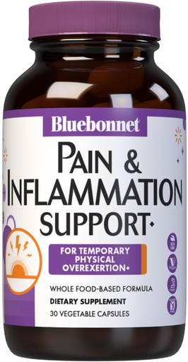 [BRSWG234C4HWMCY7] Bluebonnet Nutrition Pain & Inflammation Support, for Temporary Physical Overexertion*, Non-GMO, Vegan, Kosher Certified, Gluten-Free, Soy-Free, Dairy-Free, 30 capsule vegetali, 30 Servings