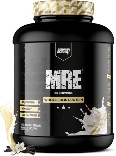[BRSWYED7AV7QYYD2] REDCON1 MRE Protein Powder, Vanilla Milkshake - Meal Replacement Protein Blend Made with MCT Oil & Whole Foods - Protein with Natural Ingredients to Aid in Muscle Recovery (25 Servings)
