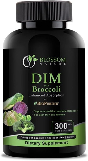 [BRSWYBAYBAMGCHI3] DIM Supplement 300mg med Broccoli 200mg BioPerine 10mg-Hormone och östrogenbalans för kvinnor och män,Menopause Relief,PCOS & PMS Support, Hormonal Acne Treatment-120 Caps, Diindolylmethane 150mg per Cap