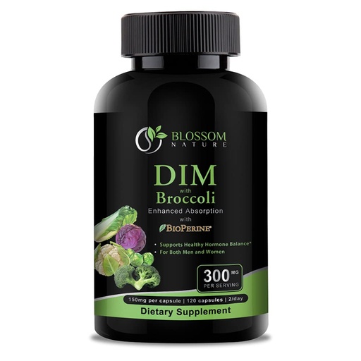 [BRSWYBAYBAMGCHI3] DIM Supplement 300mg with Broccoli 200mg BioPerine 10mg-Hormone and Estrogen Balance for Women & Men,Menopause Relief,PMS Support,Hormonal Acne Treatment-120 Caps,Diindolylmethane 150mg per Cap