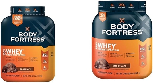 [BRSROBL3CQMR6AIY] Body Fortress 100% Whey, Premium Protein Powder, Chocolate, 3.9lbs (Packaging May Vary) & 100% Whey, Premium Protein Powder, Chocolate, 1.78lbs (Packaging May Vary)
