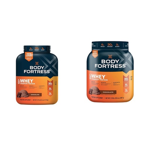 [BRSROBL3CQMR6AIY] Body Fortress 100% Whey, Premium Protein Powder, Chocolate, 3.9lbs (Packaging May Vary) & 100% Whey, Premium Protein Powder, Chocolate, 1.78lbs (Packaging May Vary)