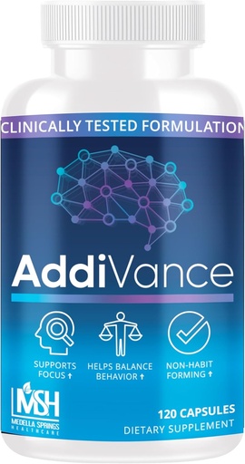 [BRSROAT5PIIAEA3X] AddiVance 120 Caps - Natural Brain Support Supplement for Enhanced Focus, Memory, & Balanced Behavior - Clinically Proven Non-Habit Forming Brain Supplement - Formulated by Medical Professionals