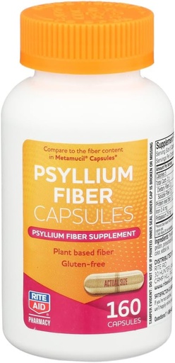 [BRSWIYAYOZ6AEELU] Rite Aid Psyllium Fiber Capsules, 160 Count, Psyllium Fiber Supplement, | Constipation Relief | 100% Natural Psyllium Husk Fiber | Helps Restore Regularity | Promotes Digestive Health
