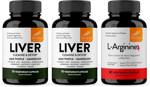 [BRSRAFILOYJWKCAV] Sandhu's Liver Renew Cleanse & L-Arginine with Nitric Oxide Precursor Capsules | Supports Immune, Digestive Health, Energy and Healthy Circulation