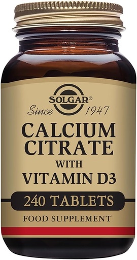 [BRSWIYTYCUOAO3L4] Solgar Calcium Citrate with Vitamin D3 Tablets, 240 Count (Pack of 1)