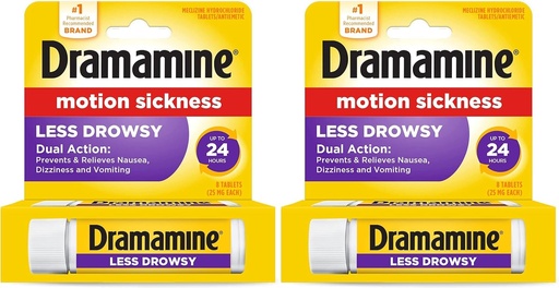 [BRSROZQFDIFAMD3L] Dramamine All Day Less Drowsy Motion Sickness Relief | 8 Tablets Included (Pack of 2)