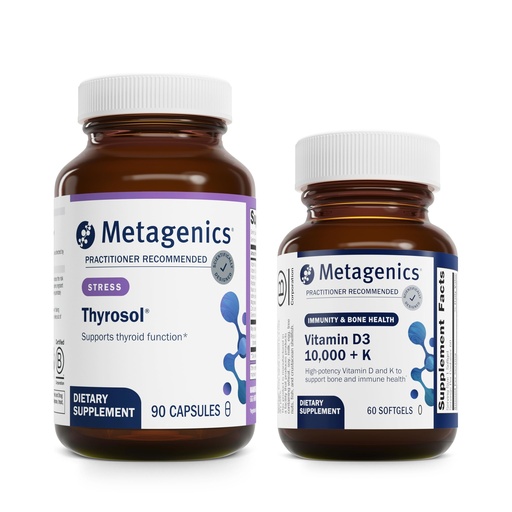 [BRSRAFTRBEMGCFLL] Metagenics Bundle - Thyrosol & D3 10,000 + K - 90 Count of Thyrosol for Thyroid Health - 60 Softgels of D3 10,000 + K for Immune Support, Bone Health & Heart Health