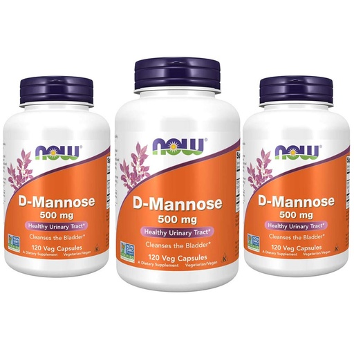 [BRSWGYYDPMNRMFLV] NOW Foods Supplements, D-Mannose 500 mg, Non-GMO Project Verified, Healthy Urinary Tract*, 120 Veg Capsules (Pack of 3)