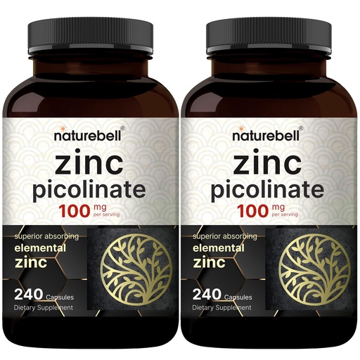 [BRSWYZL3B56Q2A36] 2 Pack Maximum Strength Zinc 100mg, Zinc Picolinate Supplement, 480 Capsules, Zinc Vitamin and Immune Vitamins for Enzyme Function and Immune Support, Non-GMO and Made in USA