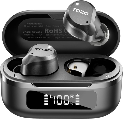 [BRSRAFT5OIHGMF3X] TOZO NC9 Hybrid Active Noise Cancelling Wireless Earbuds, 6 Mics ENC Clear Call, IPX8 Waterproof, in Ear Bluetooth 5.3 Headphones Stereo Bass Ear Buds 59H Playtime with LED Display 32 EQs via APP