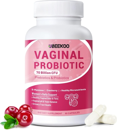 [BRSRAH34DEFBUGQ6] Vaginal Probiotics for Women, 70 Billion CFU for Vaginal Health, pH Balance, Urinary Tract, Digestive with Prebiotics, Organic Cranberry & D-Mannose for Vaginal Odor & Flora Supplements - 60 Capsules