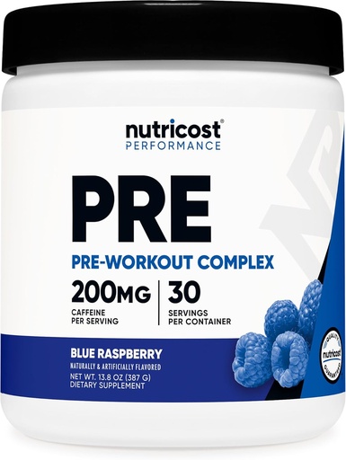 [BRSROHACC4GRYEYZ] Nutricost Pre- Workout Complex Powder (30 Służenia, Błękitna Malina) - Przygotowania do treningu Suplement z Beta- Alanina, Tauryna i Amino Kwasy
