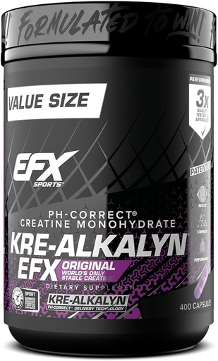 [BRSWGEAEAQMBADLO] EFX Sports Kre-Alkalyn EFX → pH 正确的克里丁单水合物药丸 补充 → 力量,肌肉生长和性能 → 200 服务, 400 capsules