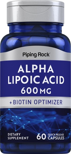 [BRSROBD5A54AE3I4] Piping Rock Alpha Lipoic Acid 600mg | ALA with Biotin Optimizer | 60 Capsules | Non-GMO, Gluten Free Supplement