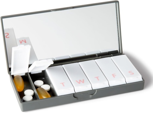 [BRSRAYDYO56QAFLZ] PORT X POLISH Designer Weekly Pill Box Organizer (Single 1X Daily, Charcoal Gray) | Compact, Stylish 7-Day Vitamin Supplement Case | Cute Portable Mini Travel Medicine Carrier | BPA-Free Pillbox Caddy