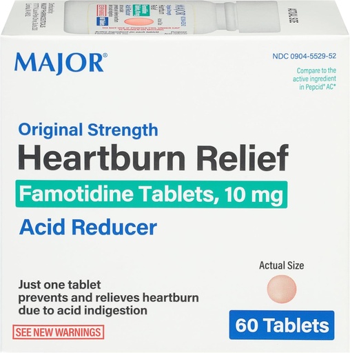 [BRSWIZIGOIFWEAY3] Major Original Strength Heartburn Relief - Famotidine Tablets, 10 mg - Acid Reducer - 60 Tablets
