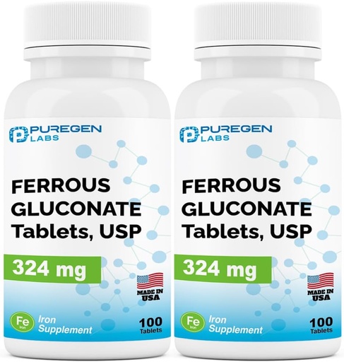 [BRSROGQHPMNB62TP] Puregen Labs Ferrous Gluconate 324 mg [High Potency] Iron Supplement, Gentle on Smach 