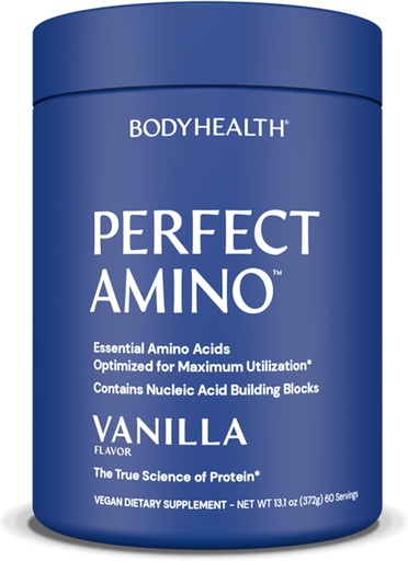 [BRSROCT4BUHWEA3G] BodyHealth PerfectAmino Powder - BCAA et EAA Powder for Pre and Post Workout - Acide Amino boisson énergétique pour les hommes et les femmes pour soutenir le muscle maigre et la récupération - Vanille - 60 portions
