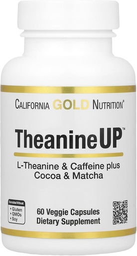 [BRSWGFQ7DF4BODQZ] California Gold Nutrition TheanineUP™, L-Theanine & Caffeine Plus Cocoa, and Matcha, 60 Veggie Capsules
