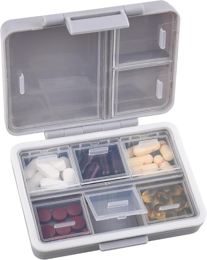 [BRSROEIKC4CR4HLB] 9-Grid Pill Organizer,Portable Pill Box,Large Χωρητικότητα Διαμερίσματα,Travel Pill Container, Medicine Dipenser,Pill Purse,Pill περίπτωση για βιταμίνες, ιχθυέλαια ή συμπληρώματα (Grey)