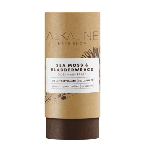 [BRSWGFI2BEBQE23B] Alkaline Herb Shop Sea Moss & Bladderwrack Supplement 200 Capsules - Wildcrafted Vegetable Capsules for Cardiovascular, Thyroid, Hair, Skin & Nail Support