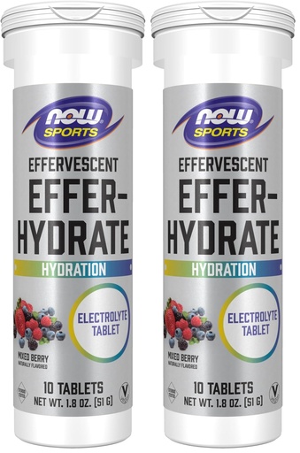 [BRSROGAEAADRUDTJ] NOW Sports Nutrition, Effervescent Effer-Hydrate, Electrolyte Supplement, Recovery*, Mixed Berry, 10 Tablets (Pack of 2)