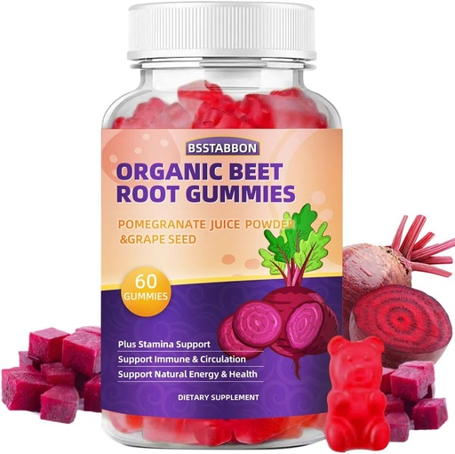[BRSROHQTC4HQKYL3] Beet Root Gummies with Beet Root Extract,Pomegranate Juice Power,Grape Seed Extract Supplement Per Serving for Men and Women Non-GMO, and Gluten Free,60Gummies