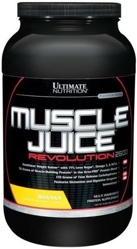 [BRSWIHYQOIPRAFIV] Ultimate Nutrition Muskuļu sulu revolūcija 2600 Svars Gainer, Muskuļu atgūšana ar Glutamīnu, Micellar Casein un Time Release Complex Ogļhidrāti, Banana Olbaltumvielas Pulveris, 4.69 Pounds