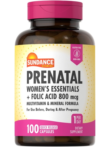 [BRSWKYYHB4DAKYI3] Sundance Prenatal Multivitamin | with Folic Acid | 100 Quick Release Capsules | 800 mcg | Non-GMO, Gluten Free Supplement for Women