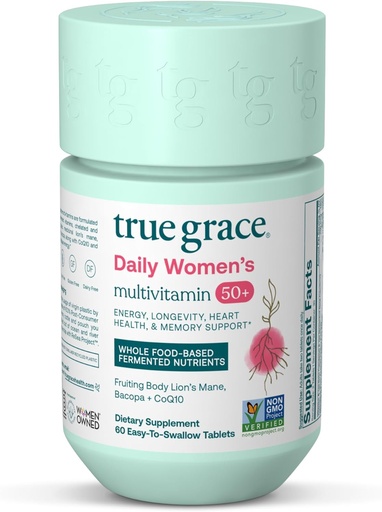 [BRSRAYA3DN7B4ALV] True Grace Daily Women’s Multivitamin 50+ - 60 Easy-to-Swallow Tablets - Immune, Energy, Longevity & Memory Support - Vegan - Gluten, Soy & Iron Free - 30 Servings