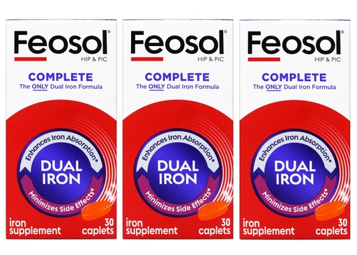 [BRSWGZQCBYPQOD35] Feosol Bifera Hip & PIC Iron Supplement, Complete - 30 Caplets, Pack of 3