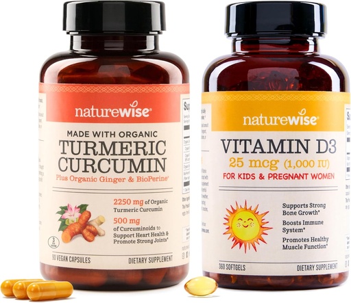 [BRSRAYYYAENQ43D2] NatureWise Curcumin Turmeric 750mg & Vitamin D3 1000iu para conxuntos, ósos, apoio inmune [90 Count, 360 Count]